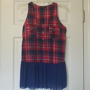 Plaid flannel sleeveless shirt with tulle